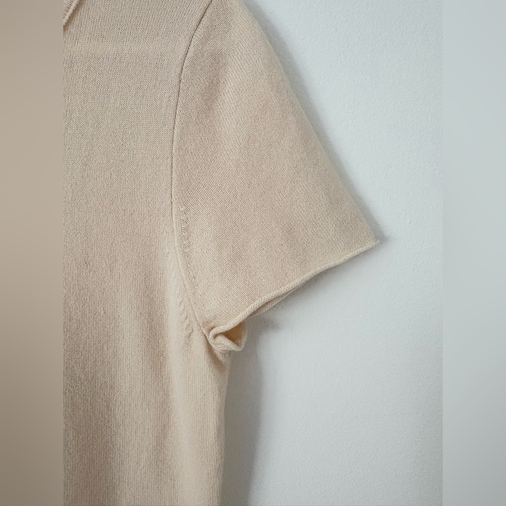 J Crew Cashmere Cream Rolled Hem Crewneck Relaxed Tee Shirt Size Large - Picture 3 of 5